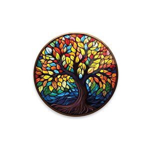 Hayat Ağacı Yuvarlak Cam Tablo | Hediyelik, Dekoratif, Ofis, Mutfak 30x30 cm