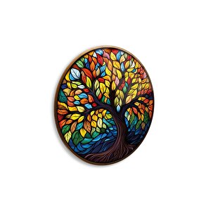 Hayat Ağacı Yuvarlak Cam Tablo | Hediyelik, Dekoratif, Ofis, Mutfak 30x30 cm