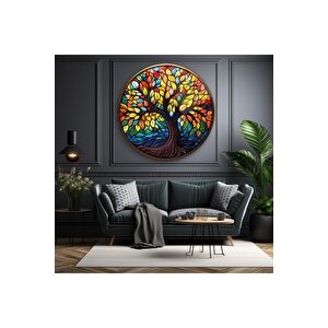 Hayat Ağacı Yuvarlak Cam Tablo | Hediyelik, Dekoratif, Ofis, Mutfak 30x30 cm