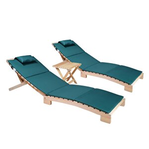 Bysay Ahşap Katlanabi̇li̇r Yatar Şezlong Plaj Yataği Mi̇nder Dahi̇l 3 Lü Set (naturel - Yeşi̇l) Yeşil