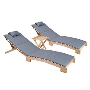 Bysay Ahşap Katlanabi̇li̇r Yatar Şezlong Plaj Yataği Mi̇nder Dahi̇l 3 Lü Set (naturel - Gri̇) Gri