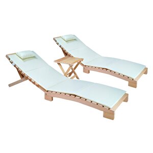 Bysay Ahşap Katlanabi̇li̇r Yatar Şezlong Plaj Yataği Mi̇nder Dahi̇l 3 Lü Set (naturel - Krem) Krem