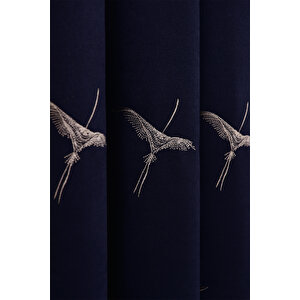 Anka Kuşu Nakışlı Lacivert Fon Perde Tek Kanat 1x3 Sık Pile 390x260 cm