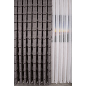 Desenli Sarra 271191 Füme Fon Perde Tek Kanat 1x3 Sık Pile 360x260 cm