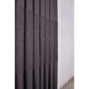 Ponpon Peluş Desen Gri Fon Perde Bonacoco 976 Büzgülü Pilesiz Tek Kanat 300x250 cm