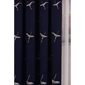 Anka Kuşu Nakışlı Lacivert Fon Perde Tek Kanat 1x3 Sık Pile 120x250 cm