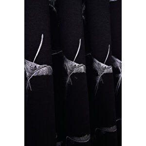 Anka Kuşu Nakışlı Siyah Fon Perde Tek Kanat 1x3 Sık Pile 240x260 cm
