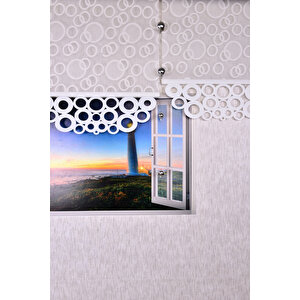 Ekru Yuvarlak Lazer Kesim Stor Perde 80x200