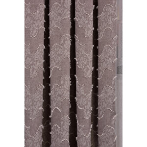 Desenli Angora 261190 Sütlü Kahve Fon Perde Tek Kanat 1x3 Sık Pile 400x250 cm