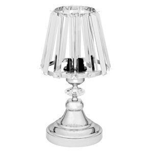 Evlight Taşlı Abajur 2'li̇ Kristal Gövdeli Gümüş Salon Yatak Odası Abajur