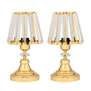 Evlight Taşlı Abajur 2'li̇ Kristal Gövdeli Gold Altın Salon Yatak Odası Abajur