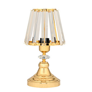 Evlight Taşlı Abajur 2'li̇ Kristal Gövdeli Gold Altın Salon Yatak Odası Abajur