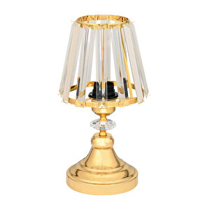 Evlight Taşlı Abajur 2'li̇ Kristal Gövdeli Gold Altın Salon Yatak Odası Abajur