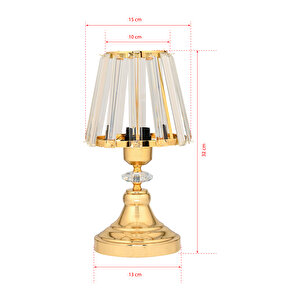 Evlight Taşlı Tekli Abajur Kristal Gövdeli Gold Altın Salon Yatak Odası Abajur