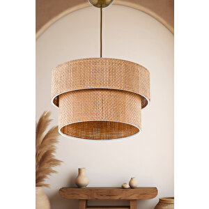 Evlight Kahve Modern Doğal Hazeran Rattan 2 Katlı Sarkıt Avize