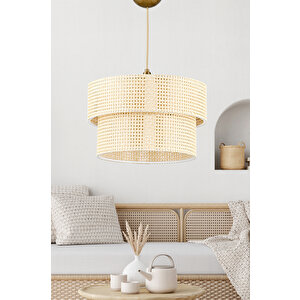 Evlight Modern Doğal Hazeran Rattan 2 Katlı Sarkıt Avize