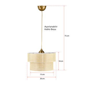 Evlight Modern Doğal Hazeran Rattan 2 Katlı Sarkıt Avize