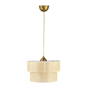 Evlight Modern Doğal Hazeran Rattan 2 Katlı Sarkıt Avize
