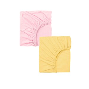 2 Adet Pamuklu Ve Lastikli 60 X 120 X 15 Cm Penye Bebek Çarşaf Pembe Sarı