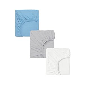 3 Adet Pamuklu Ve Lastikli 60 X 120 X 15 Cm Penye Bebek Çarşaf Mavi