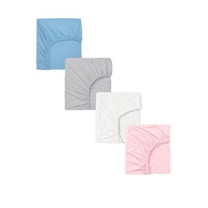 4 Adet 50 X 90 + 10 Cm Anne Yanı Lastikli Penye Kumaş Bebek Çarşafı Mavi Pembe