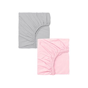 2 Adet Pamuklu Ve Lastikli 60 X 120 X 15 Cm Penye Bebek Çarşaf Pembe Gri