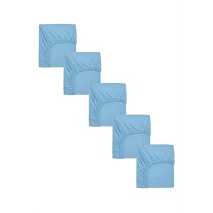 5 Adet 50 X 90 + 10 Cm Anne Yanı Lastikli Penye Kumaş Bebek Çarşafı Mavi
