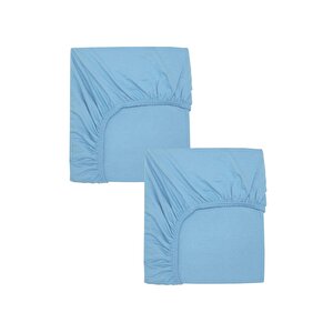 2 Adet Pamuklu Ve Lastikli 60 X 120 X 15 Cm Penye Bebek Çarşaf Mavi