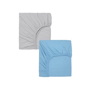 2 Adet 50 X 90 X 10 Cm Anne Yanı Lastikli Penye Kumaş Bebek Çarşafı Mavi Gri