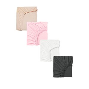 4 Adet Pamuklu Ve Lastikli 60 X 120 X 15 Cm Penye Bebek Çarşaf Antrasit - Pembe