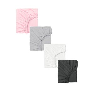 4 Adet Pamuklu Ve Lastikli 60 X 120 X 15 Cm Penye Bebek Çarşaf Beyaz - Antrasit