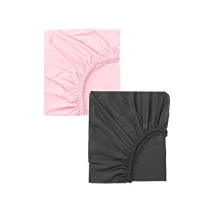 2 Adet 50 X 90 X 10 Cm Anne Yanı Lastikli Penye Kumaş Bebek Çarşafı Antrasit - Pembe