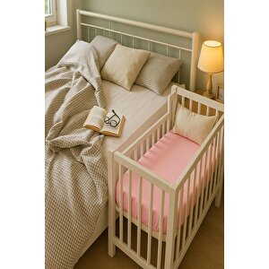 2 Adet 50 X 90 X 10 Cm Anne Yanı Lastikli Penye Kumaş Bebek Çarşafı Antrasit - Pembe