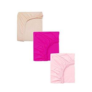 3 Adet 50 X 90 X 10 Cm Anne Yanı Lastikli Penye Kumaş Bebek Çarşafı Fuşya Pembe