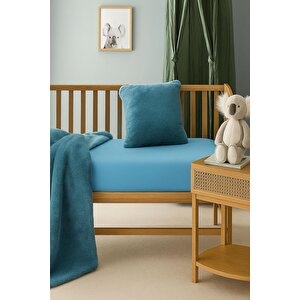 2 Adet 50 X 90 X 10 Cm Anne Yanı Lastikli Penye Kumaş Bebek Çarşafı Antrasit-Mavi