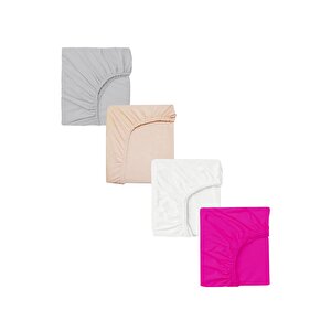4 Adet Pamuklu Ve Lastikli 60 X 120 X 15 Cm Penye Bebek Çarşaf Fuşya Turkuaz Sarı