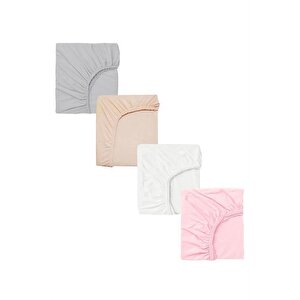 4 Adet 50 X 90 + 10 Cm Anne Yanı Lastikli Penye Kumaş Bebek Çarşafı Pembe Beyaz