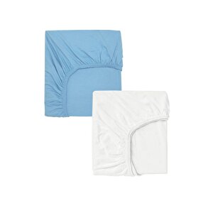 2 Adet Pamuklu Ve Lastikli 60 X 120 X 15 Cm Penye Bebek Çarşaf Mavi Beyaz