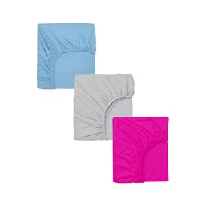 3 Adet 50 X 90 X 10 Cm Anne Yanı Lastikli Penye Kumaş Bebek Çarşafı Mavi Fuşya