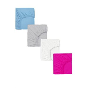 4 Adet 50 X 90 + 10 Cm Anne Yanı Lastikli Penye Kumaş Bebek Çarşafı Mavi 04