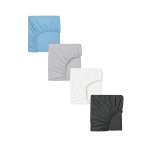 4 Adet Pamuklu Ve Lastikli 60 X 120 X 15 Cm Penye Bebek Çarşaf Antrasit-Mavi