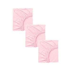 3 Adet Pamuklu Ve Lastikli 60 X 120 X 15 Cm Penye Bebek Çarşaf Pembe