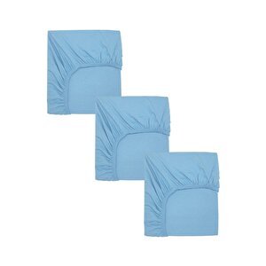 3 Adet 50 X 90 X 10 Cm Anne Yanı Lastikli Penye Kumaş Bebek Çarşafı Mavi