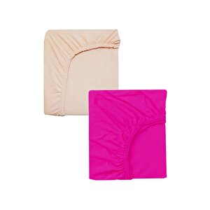 2 Adet 50 X 90 X 10 Cm Anne Yanı Lastikli Penye Kumaş Bebek Çarşafı Fuşya Çiçeği