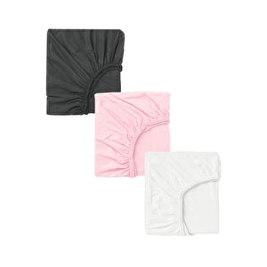 3 Adet 50 X 90 X 10 Cm Anne Yanı Lastikli Penye Kumaş Bebek Çarşafı Antrasit - Pembe