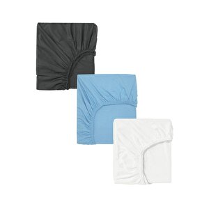3 Adet Pamuklu Ve Lastikli 60 X 120 X 15 Cm Penye Bebek Çarşaf Antrasit-Mavi