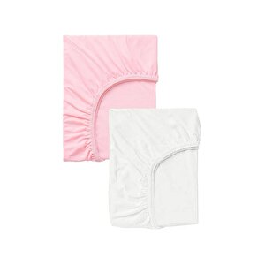 2 Adet Pamuklu Ve Lastikli 60 X 120 X 15 Cm Penye Bebek Çarşaf Pembe Beyaz