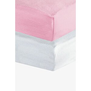 2 Adet Pamuklu Ve Lastikli 60 X 120 X 15 Cm Penye Bebek Çarşaf Pembe Beyaz
