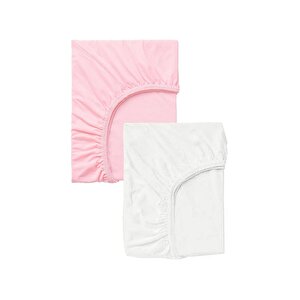 2 Adet 50 X 90 X 10 Cm Anne Yanı Lastikli Penye Kumaş Bebek Çarşafı Pembe Beyaz