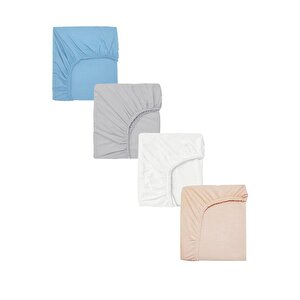4 Adet Pamuklu Ve Lastikli 60 X 120 X 15 Cm Penye Bebek Çarşaf Mavi Gri